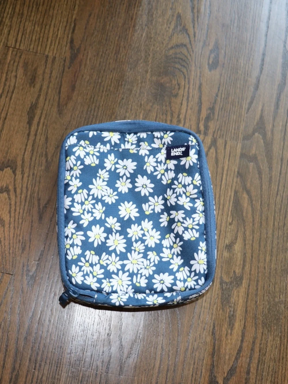Lands End Insulated Soft-Sided Blue Lunch Box White Daisy Floral School EZ Wipe